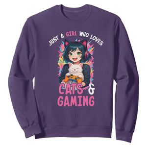 Just A Girl Who Loves Cats And Gaming Sweatshirt Cute Gamer Gift TS12 Purple Print Your Wear