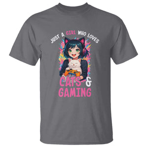 Just A Girl Who Loves Cats And Gaming T Shirt Cute Gamer Gift TS12 Charcoal Print Your Wear