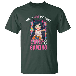 Just A Girl Who Loves Cats And Gaming T Shirt Cute Gamer Gift TS12 Dark Forest Green Print Your Wear