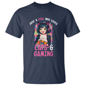 Just A Girl Who Loves Cats And Gaming T Shirt Cute Gamer Gift TS12 Navy Print Your Wear