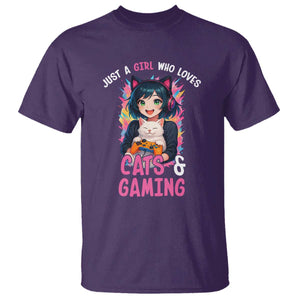 Just A Girl Who Loves Cats And Gaming T Shirt Cute Gamer Gift TS12 Purple Print Your Wear