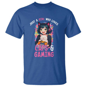 Just A Girl Who Loves Cats And Gaming T Shirt Cute Gamer Gift TS12 Royal Blue Print Your Wear