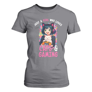 Just A Girl Who Loves Cats And Gaming T Shirt For Women Cute Gamer Gift TS12 Charcoal Print Your Wear