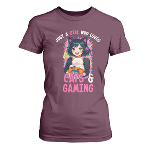 Just A Girl Who Loves Cats And Gaming T Shirt For Women Cute Gamer Gift TS12 Maroon Print Your Wear