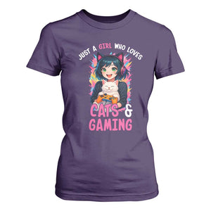 Just A Girl Who Loves Cats And Gaming T Shirt For Women Cute Gamer Gift TS12 Purple Print Your Wear