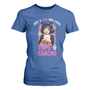 Just A Girl Who Loves Cats And Gaming T Shirt For Women Cute Gamer Gift TS12 Royal Blue Print Your Wear
