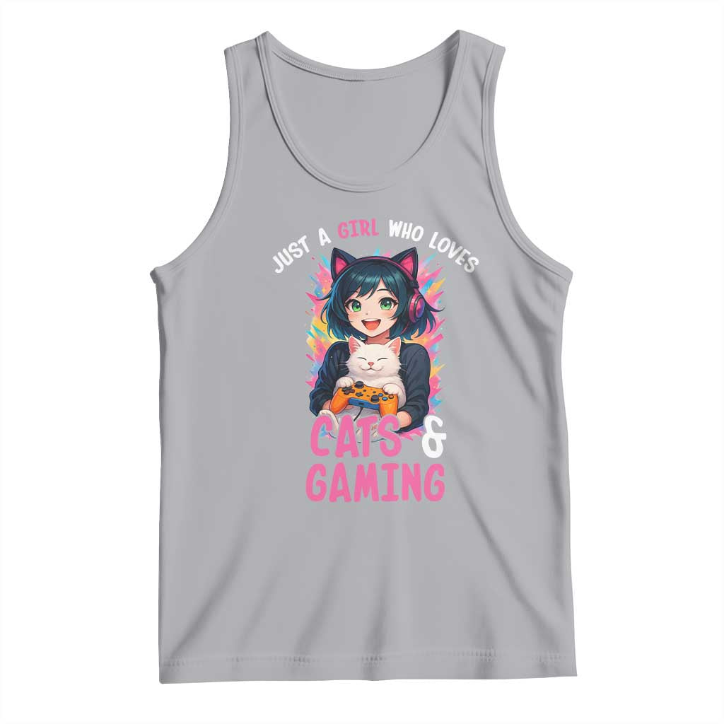Just A Girl Who Loves Cats And Gaming Tank Top Cute Gamer Gift TS12 Athletic Heather Print Your Wear