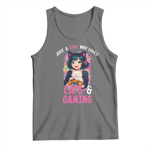 Just A Girl Who Loves Cats And Gaming Tank Top Cute Gamer Gift TS12 Black Heather Print Your Wear