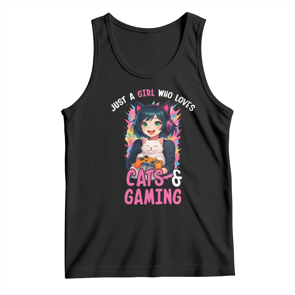 Just A Girl Who Loves Cats And Gaming Tank Top Cute Gamer Gift TS12 Black Print Your Wear