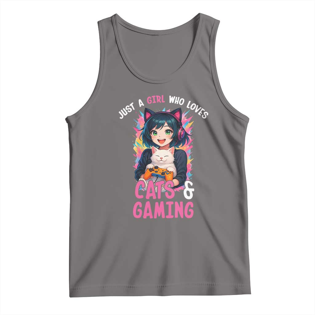Just A Girl Who Loves Cats And Gaming Tank Top Cute Gamer Gift TS12 Deep Heather Print Your Wear