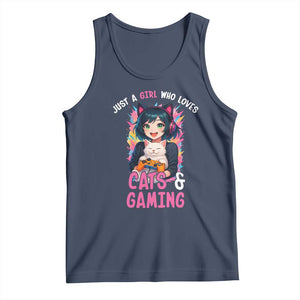 Just A Girl Who Loves Cats And Gaming Tank Top Cute Gamer Gift TS12 Navy Print Your Wear