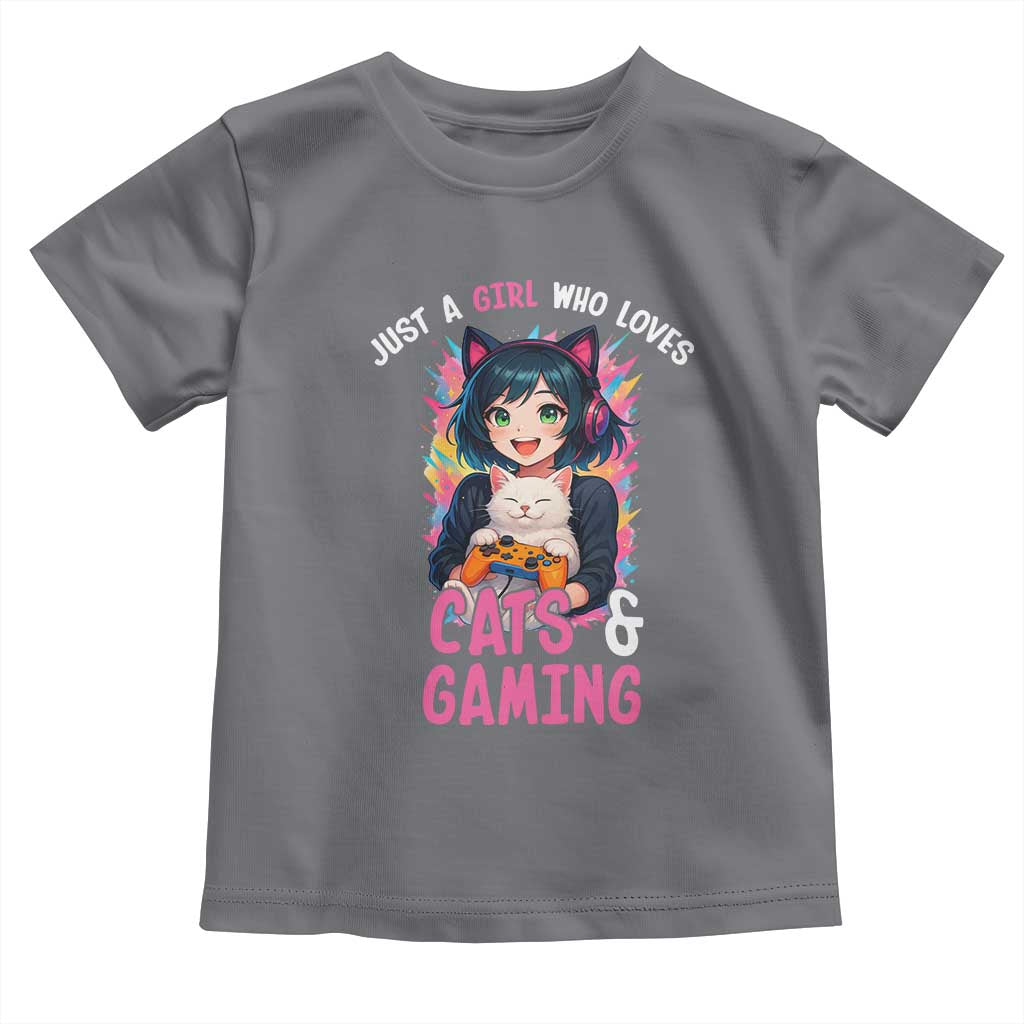 Just A Girl Who Loves Cats And Gaming Toddler T Shirt Cute Gamer Gift TS12 Charcoal Print Your Wear