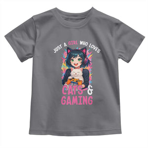 Just A Girl Who Loves Cats And Gaming Toddler T Shirt Cute Gamer Gift TS12 Charcoal Print Your Wear