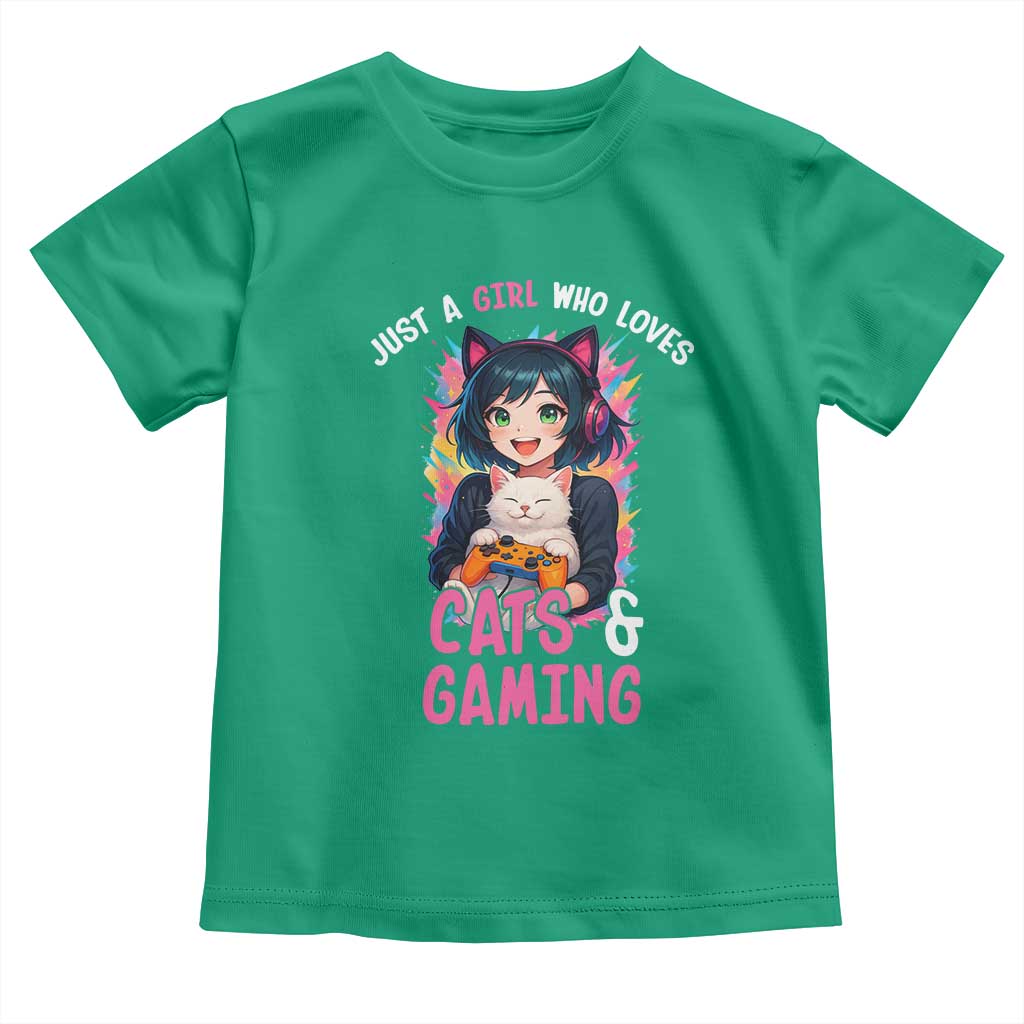 Just A Girl Who Loves Cats And Gaming Toddler T Shirt Cute Gamer Gift TS12 Irish Green Print Your Wear