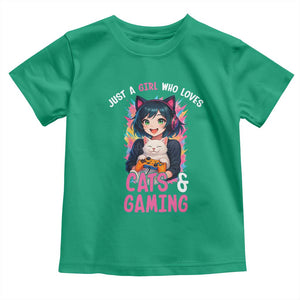 Just A Girl Who Loves Cats And Gaming Toddler T Shirt Cute Gamer Gift TS12 Irish Green Print Your Wear