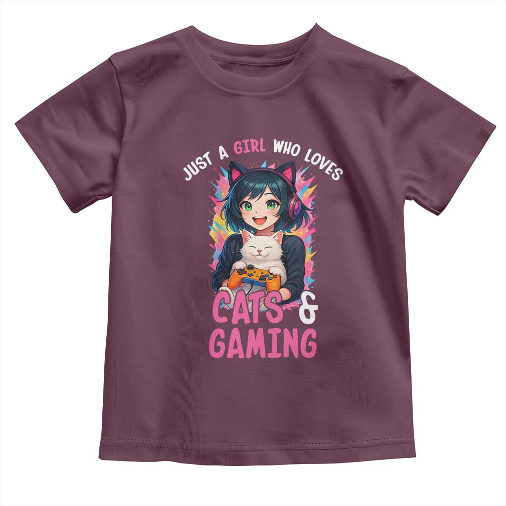 Just A Girl Who Loves Cats And Gaming Toddler T Shirt Cute Gamer Gift TS12 Maroon Print Your Wear