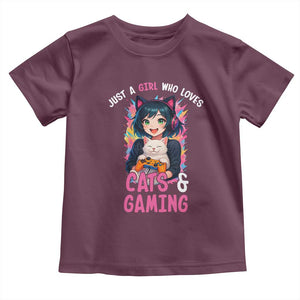 Just A Girl Who Loves Cats And Gaming Toddler T Shirt Cute Gamer Gift TS12 Maroon Print Your Wear