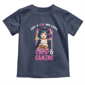 Just A Girl Who Loves Cats And Gaming Toddler T Shirt Cute Gamer Gift TS12 Navy Print Your Wear