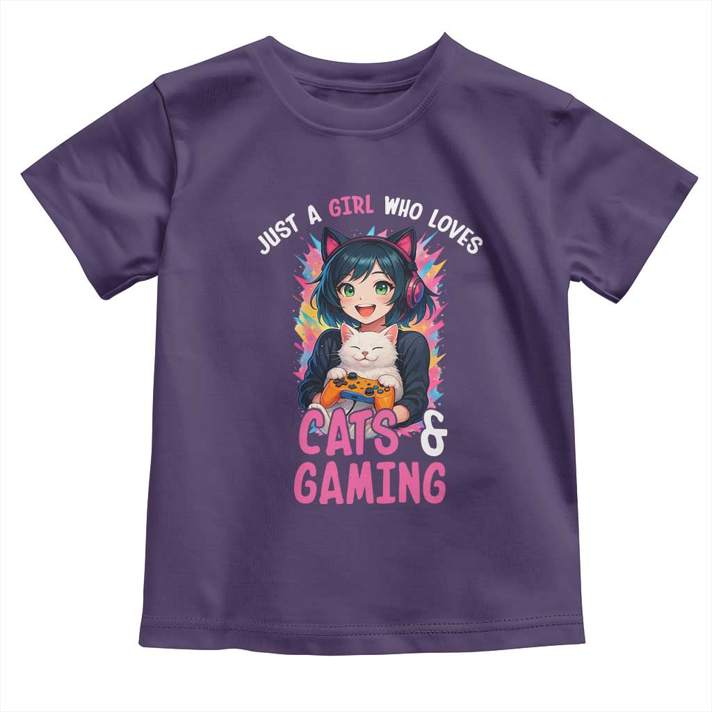 Just A Girl Who Loves Cats And Gaming Toddler T Shirt Cute Gamer Gift TS12 Purple Print Your Wear
