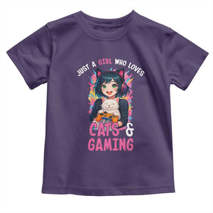Just A Girl Who Loves Cats And Gaming Toddler T Shirt Cute Gamer Gift TS12 Purple Print Your Wear
