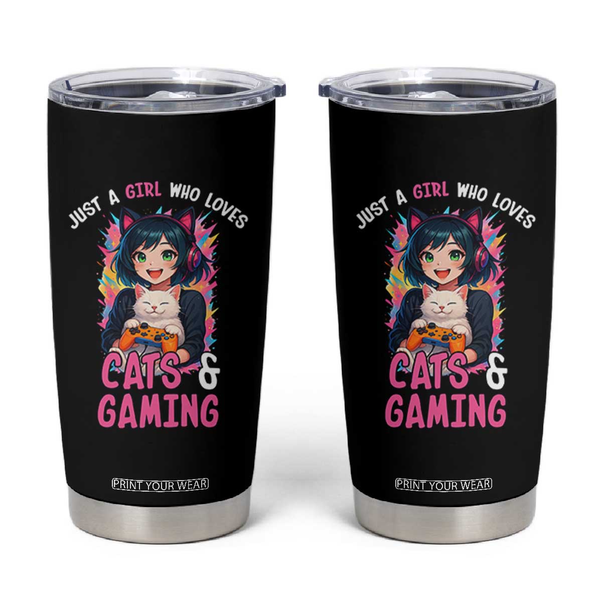 Just A Girl Who Loves Cats And Gaming Tumbler Cup Cute Gamer Gift TS12 Black Print Your Wear