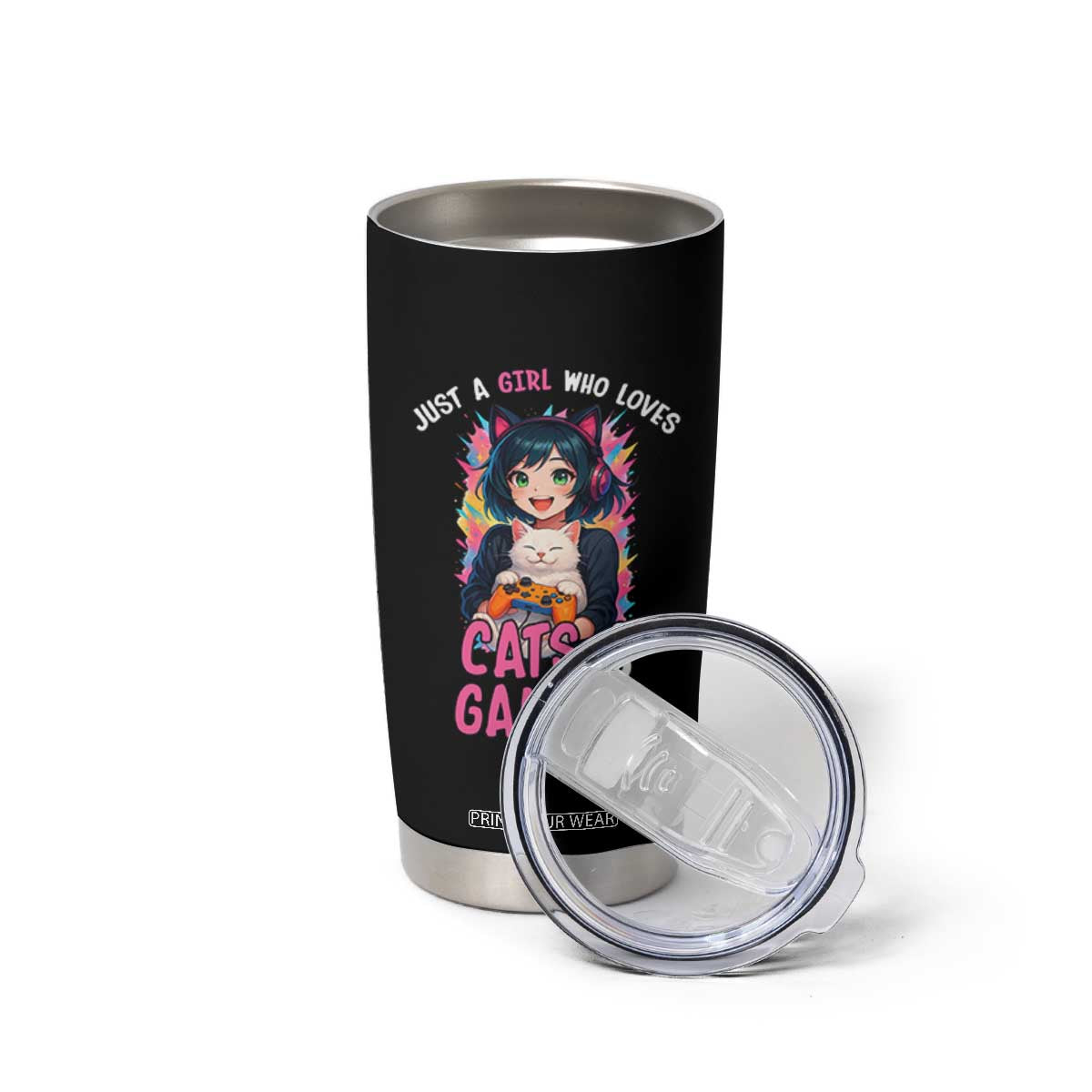 Just A Girl Who Loves Cats And Gaming Tumbler Cup Cute Gamer Gift TS12 Print Your Wear
