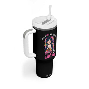Just A Girl Who Loves Cats And Gaming Tumbler With Handle Cute Gamer Gift TS12 Print Your Wear