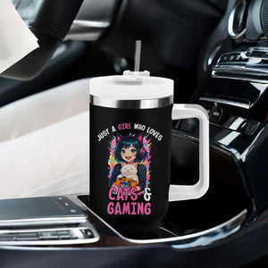 Just A Girl Who Loves Cats And Gaming Tumbler With Handle Cute Gamer Gift TS12 Print Your Wear