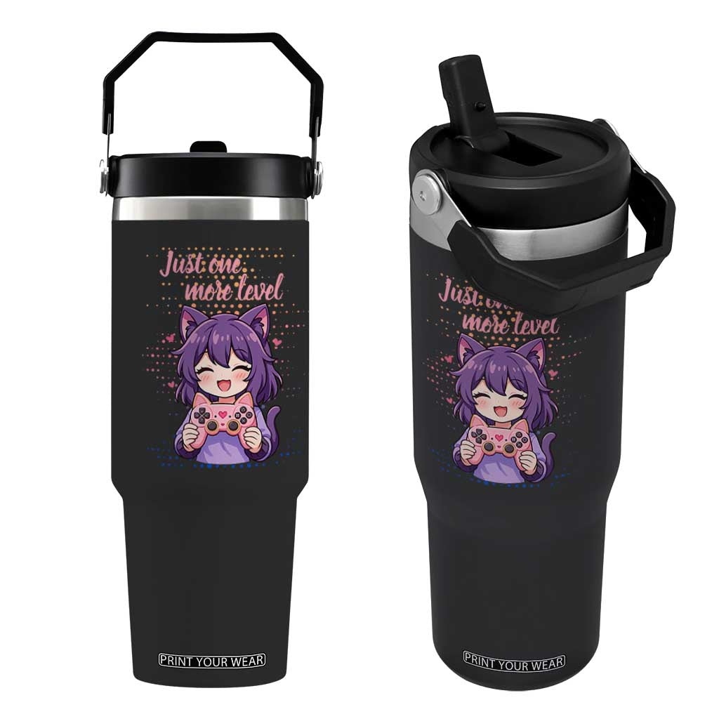 Just One More Game Flip Straw Tumbler Cute Girl Playing Game Humor Gift TS12 One Size: 30 oz Black Print Your Wear