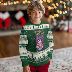 Just One More Game Ugly Christmas Sweater Cute Girl Playing Game Humor Gift TS12 Forest Green Beige Print Your Wear