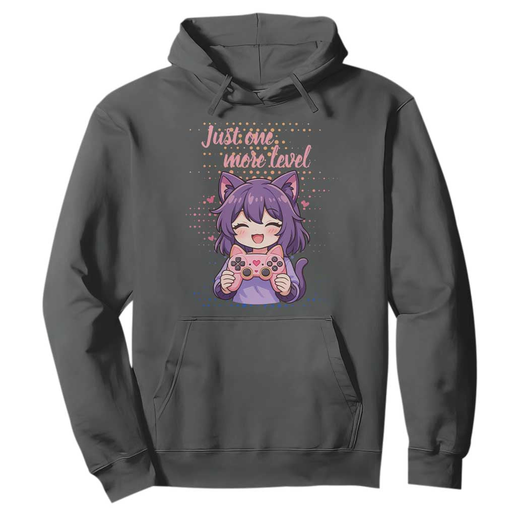 Just One More Game Hoodie Cute Girl Playing Game Humor Gift TS12 Dark Heather Print Your Wear