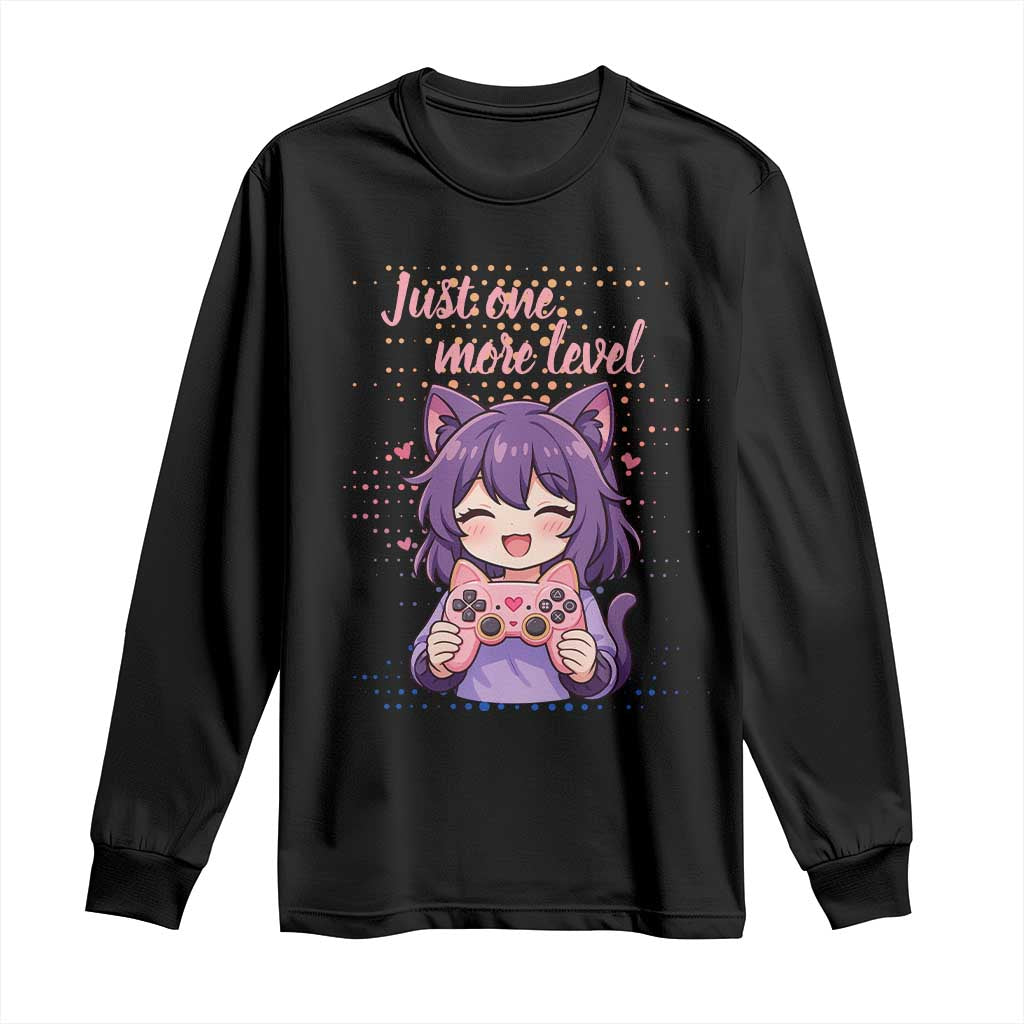 Just One More Game Long Sleeve Shirt Cute Girl Playing Game Humor Gift TS12 Black Print Your Wear