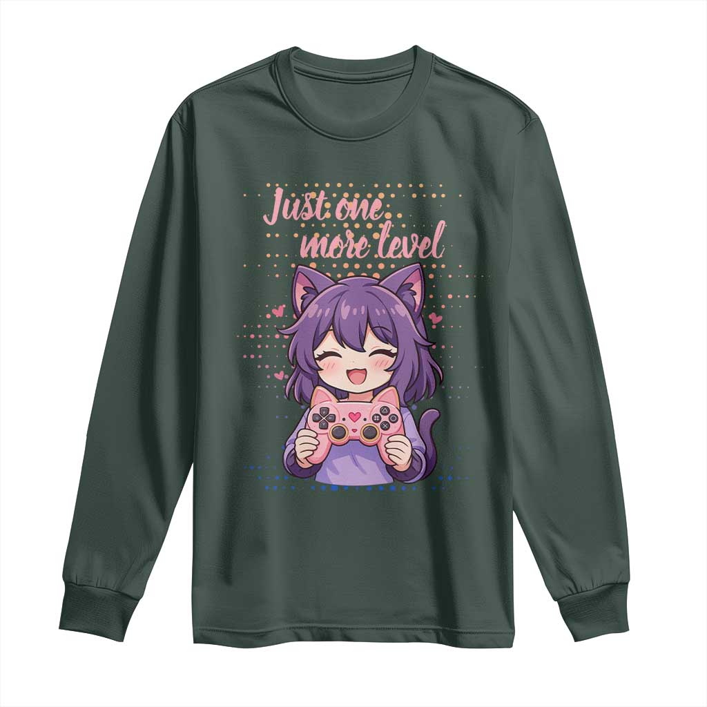 Just One More Game Long Sleeve Shirt Cute Girl Playing Game Humor Gift TS12 Dark Forest Green Print Your Wear