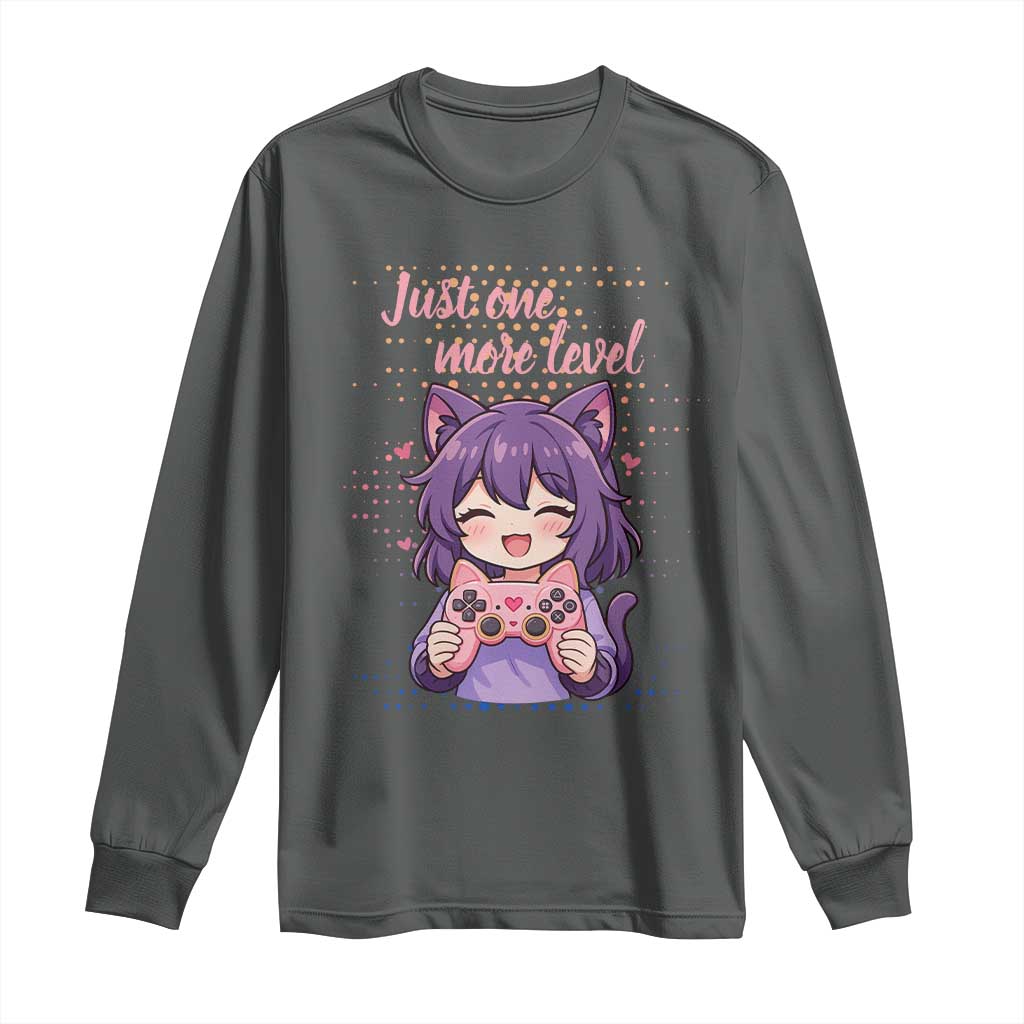 Just One More Game Long Sleeve Shirt Cute Girl Playing Game Humor Gift TS12 Dark Heather Print Your Wear