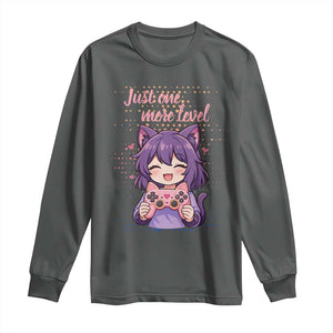 Just One More Game Long Sleeve Shirt Cute Girl Playing Game Humor Gift TS12 Dark Heather Print Your Wear
