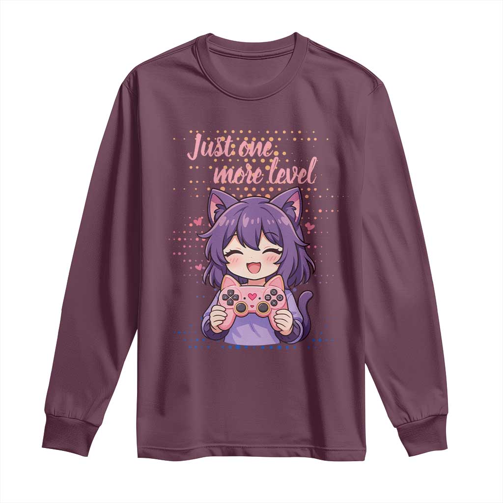 Just One More Game Long Sleeve Shirt Cute Girl Playing Game Humor Gift TS12 Maroon Print Your Wear