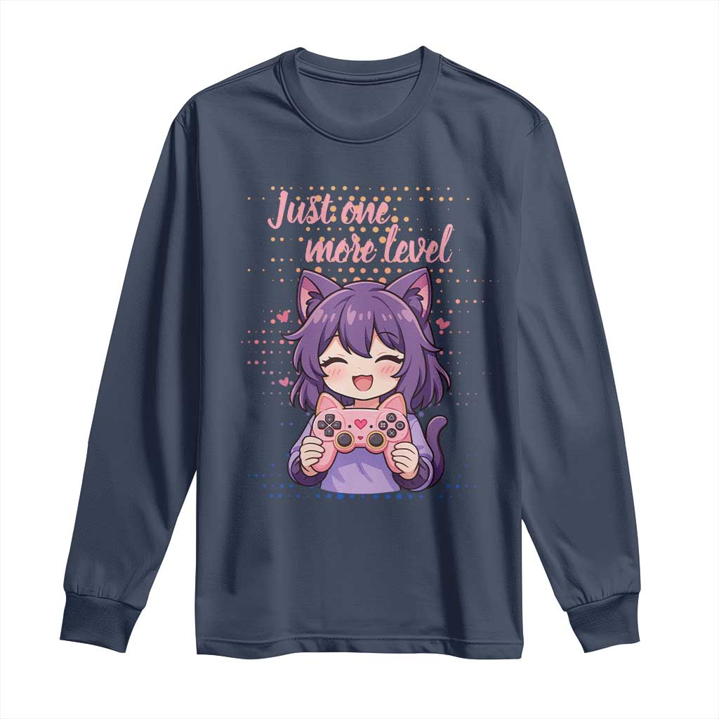 Just One More Game Long Sleeve Shirt Cute Girl Playing Game Humor Gift TS12 Navy Print Your Wear