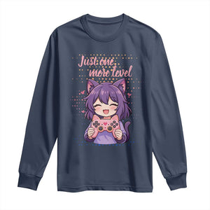 Just One More Game Long Sleeve Shirt Cute Girl Playing Game Humor Gift TS12 Navy Print Your Wear