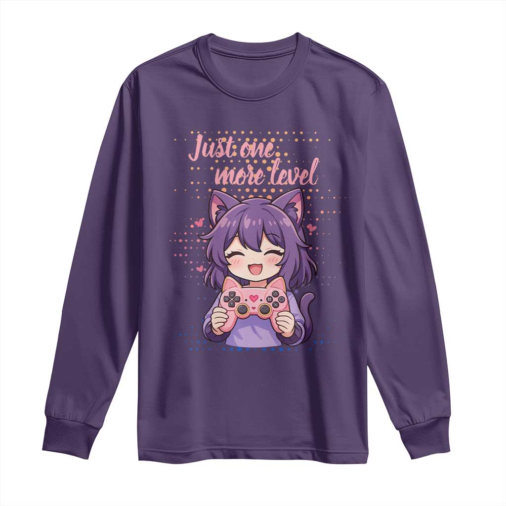 Just One More Game Long Sleeve Shirt Cute Girl Playing Game Humor Gift TS12 Purple Print Your Wear