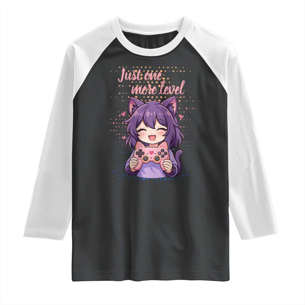 Just One More Game Raglan Shirt Cute Girl Playing Game Humor Gift TS12 Black White Print Your Wear