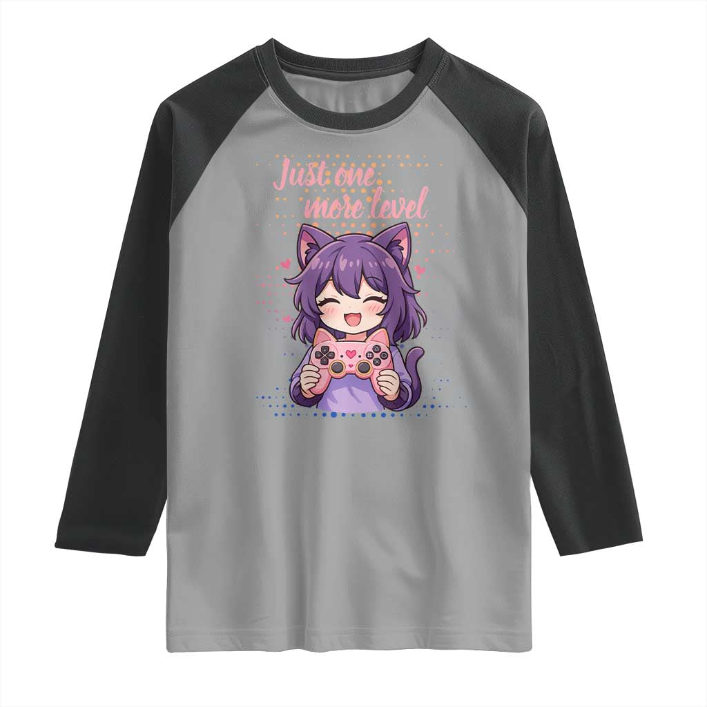 Just One More Game Raglan Shirt Cute Girl Playing Game Humor Gift TS12 Sport Gray Black Print Your Wear