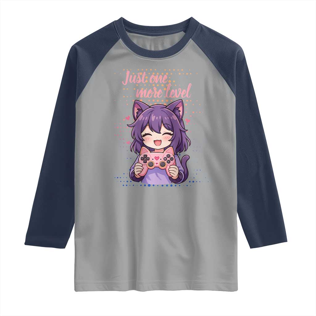 Just One More Game Raglan Shirt Cute Girl Playing Game Humor Gift TS12 Sport Gray Navy Print Your Wear