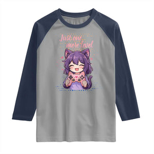 Just One More Game Raglan Shirt Cute Girl Playing Game Humor Gift TS12 Sport Gray Navy Print Your Wear