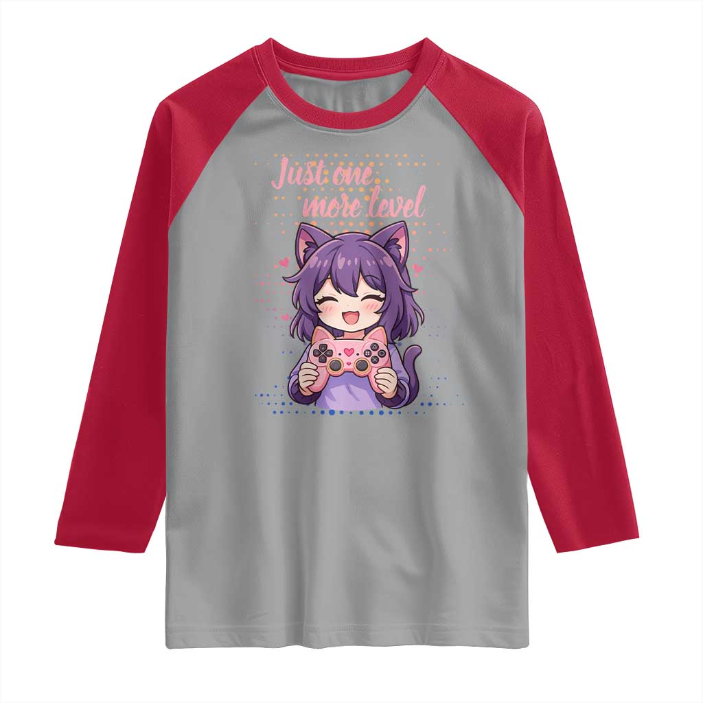 Just One More Game Raglan Shirt Cute Girl Playing Game Humor Gift TS12 Sport Gray Red Print Your Wear