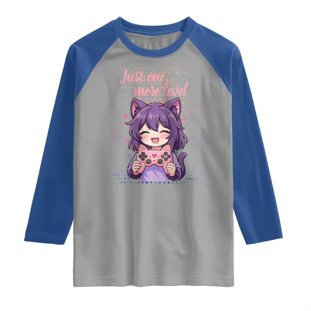 Just One More Game Raglan Shirt Cute Girl Playing Game Humor Gift TS12 Sport Gray Royal Print Your Wear
