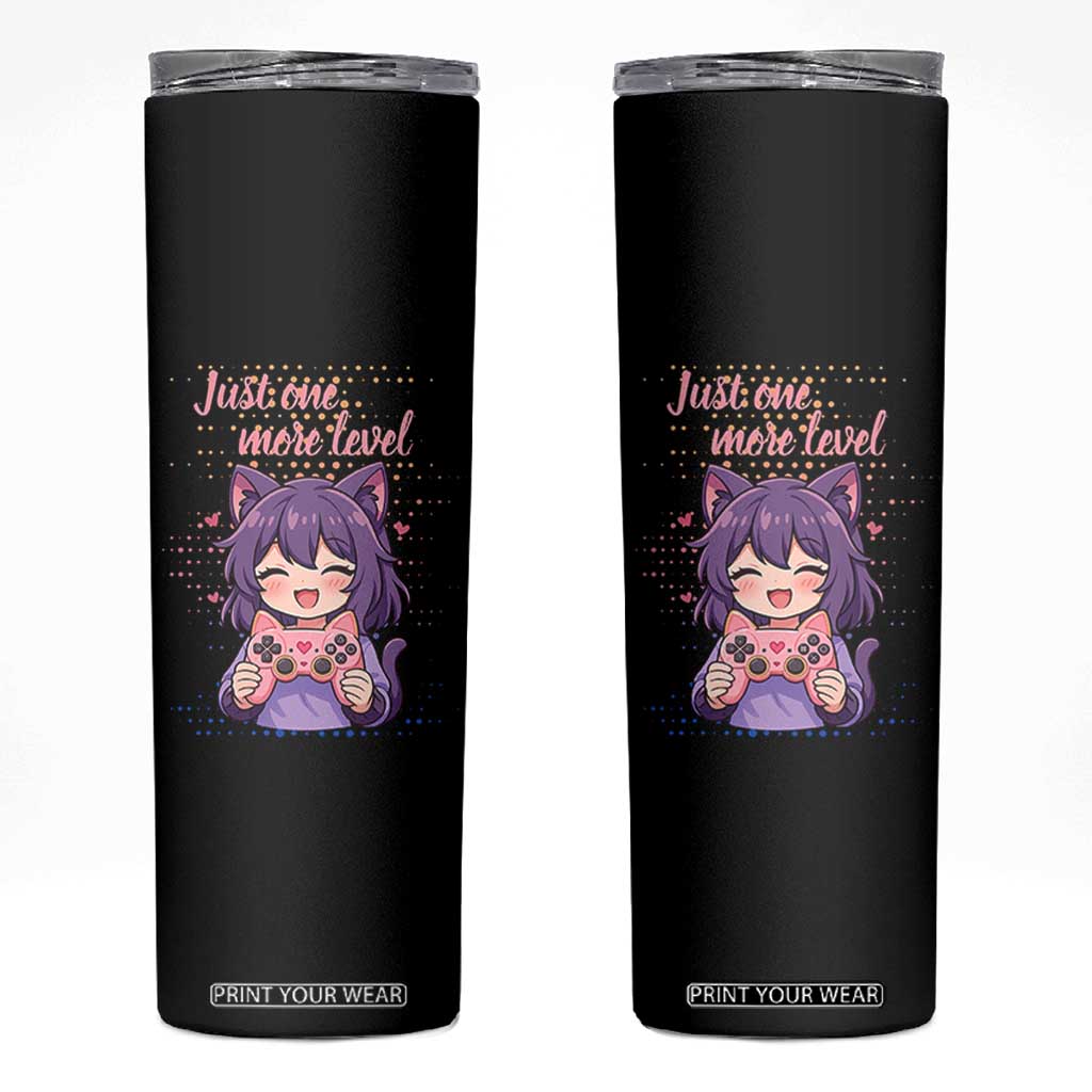 Just One More Game Skinny Tumbler Cute Girl Playing Game Humor Gift TS12 Black Print Your Wear