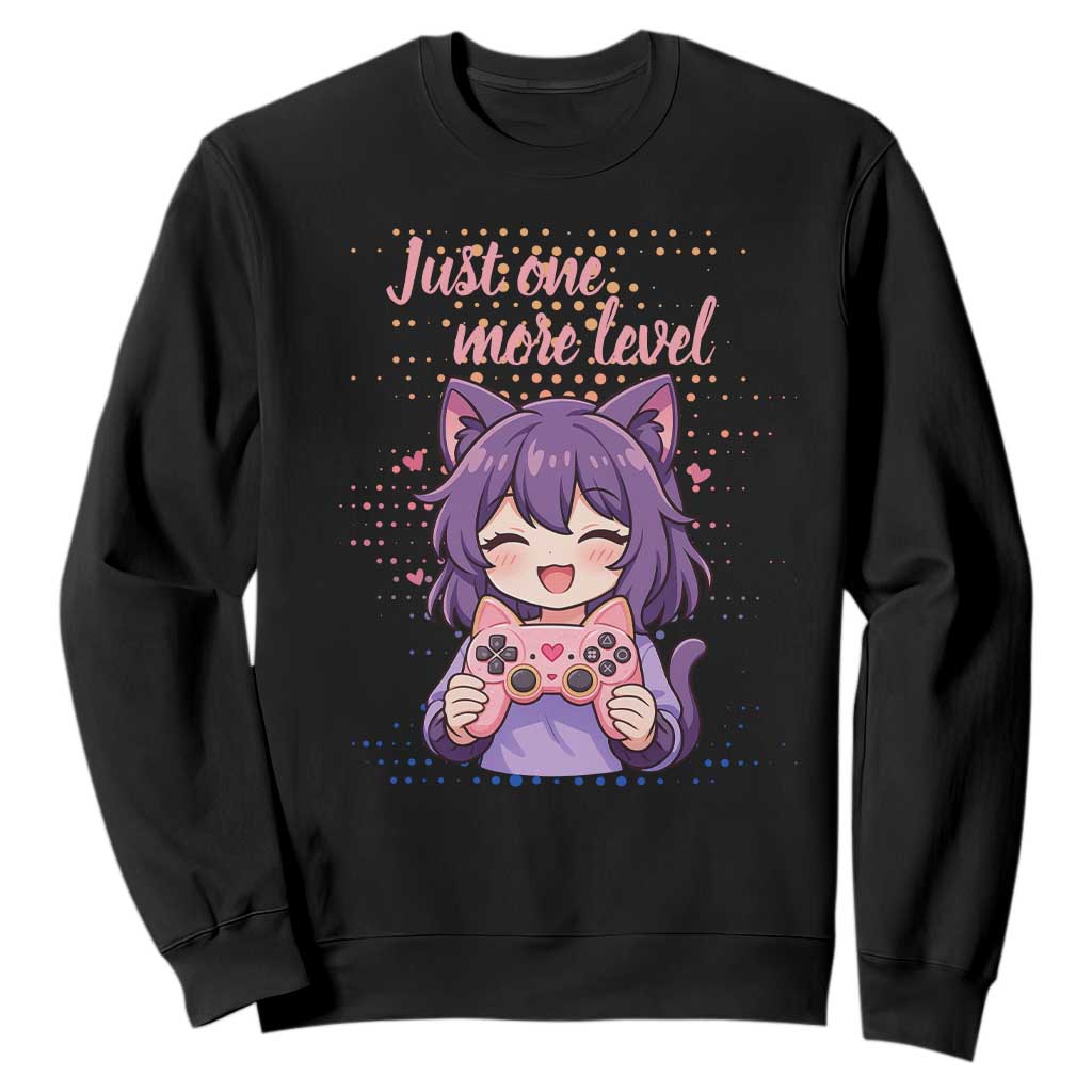 Just One More Game Sweatshirt Cute Girl Playing Game Humor Gift TS12 Black Print Your Wear