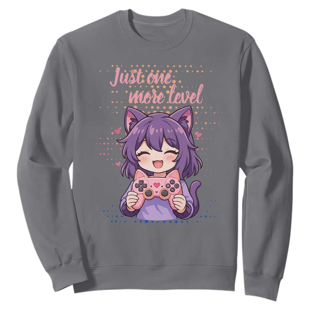Just One More Game Sweatshirt Cute Girl Playing Game Humor Gift TS12 Charcoal Print Your Wear