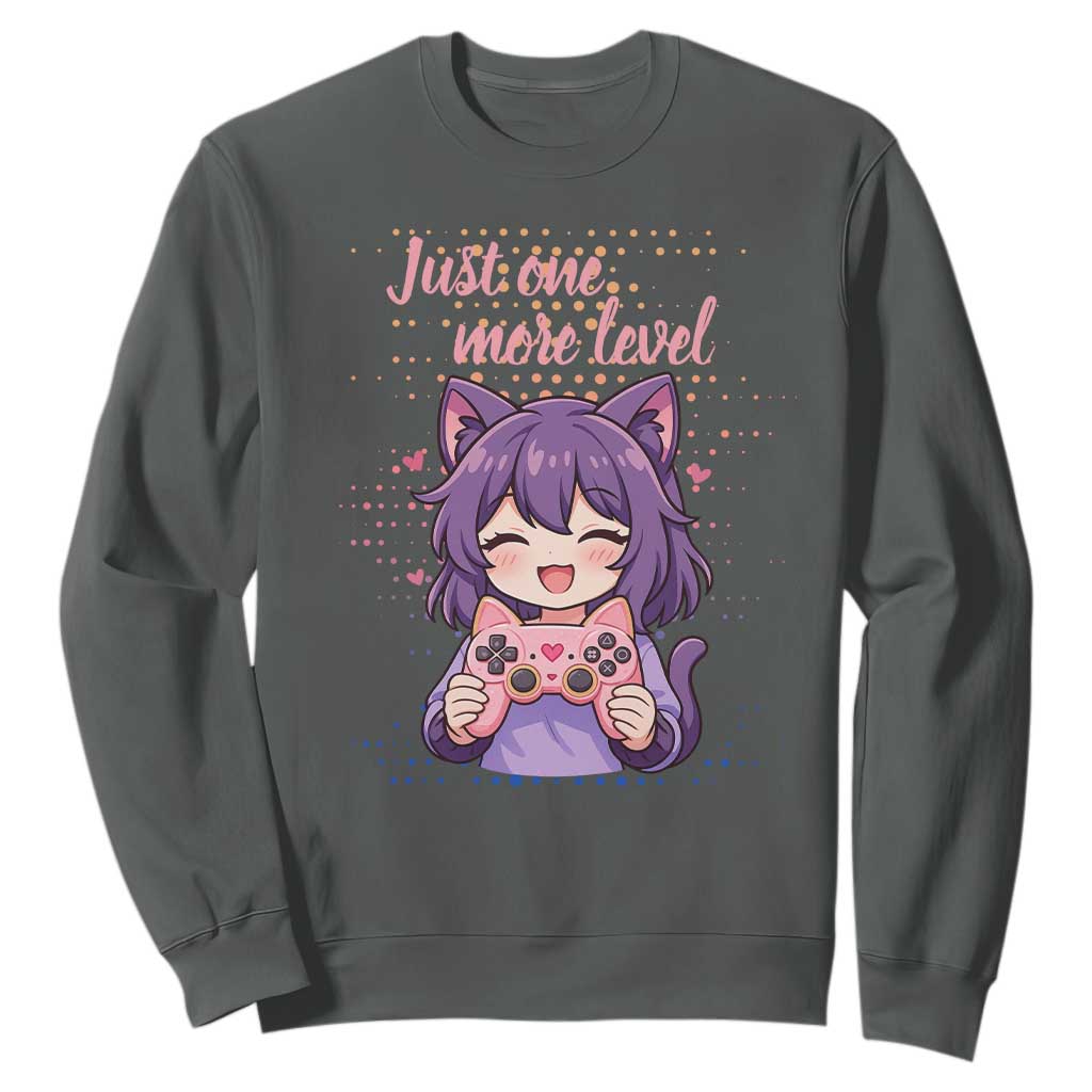 Just One More Game Sweatshirt Cute Girl Playing Game Humor Gift TS12 Dark Heather Print Your Wear