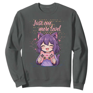 Just One More Game Sweatshirt Cute Girl Playing Game Humor Gift TS12 Dark Heather Print Your Wear